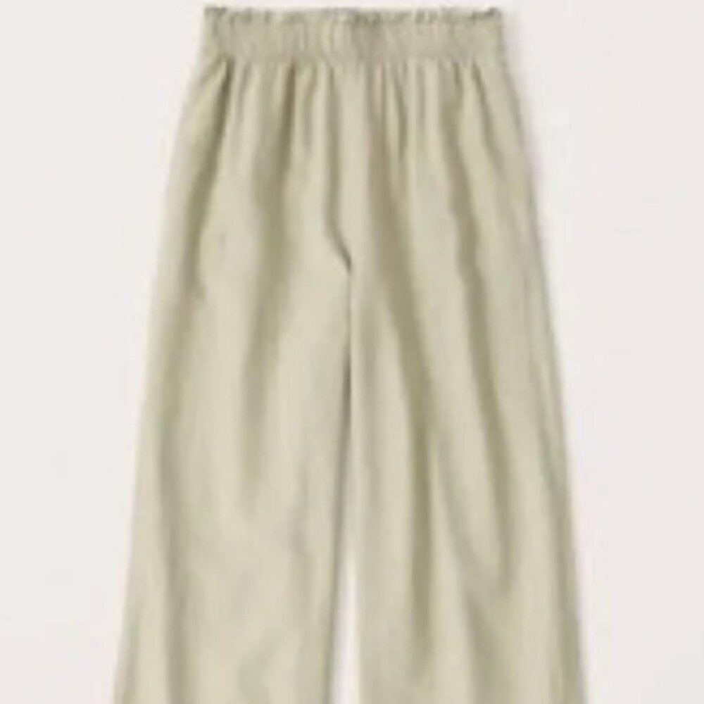 Abercrombie & Fitch Linen-Blend Cropped Wide Leg Pants Sage green